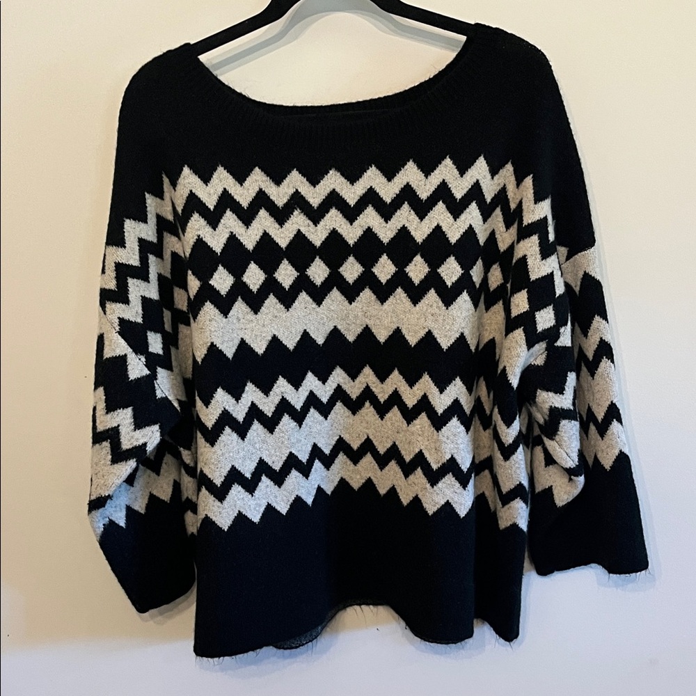 Lane Bryant Black and Cream Chevron Sweater